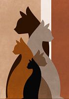 Bohemian-Zeichnung, 5 Katzen in einer Reihe.