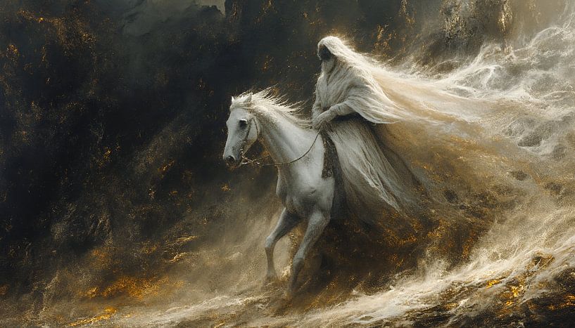 Weiße Pferdemähne im wilden Strom des Lebens von artefacti