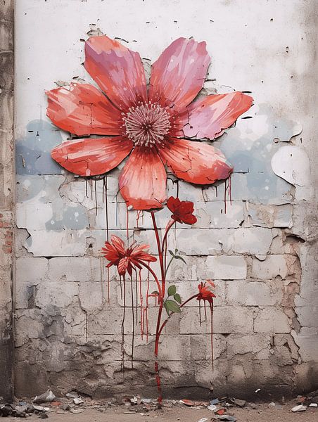 Mauer Graffiti rosa ote Blume Verfall Geschichte Vergangenheit von gm_designs
