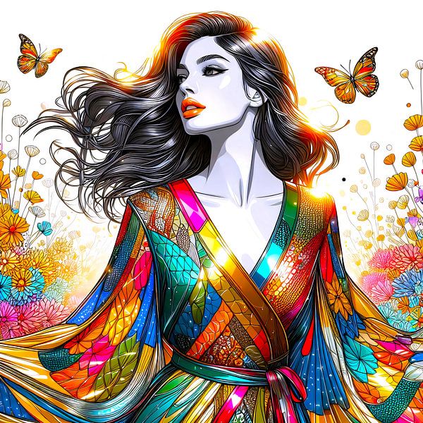 Schönheit mit bunten Kleid im Blütengarten von A.D. Digital ART