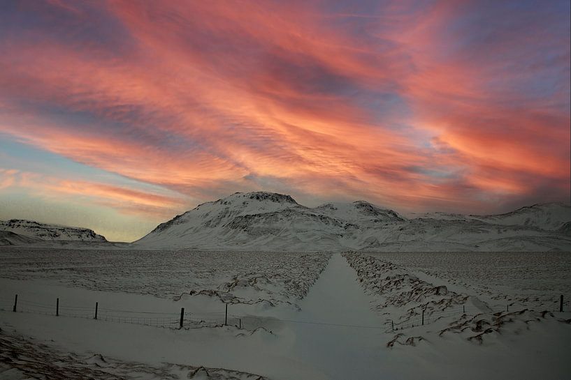 Iceland, landscape with sunset by Gert Hilbink