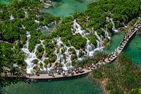 Stunning waterfall in Plitvice croatia with people