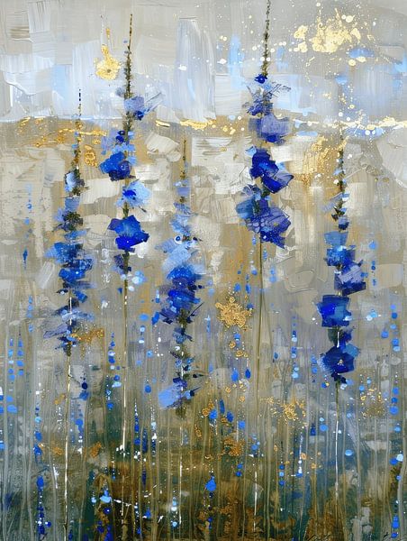 Landschap met bloemen in blauw en goud van Japandi Art Studio