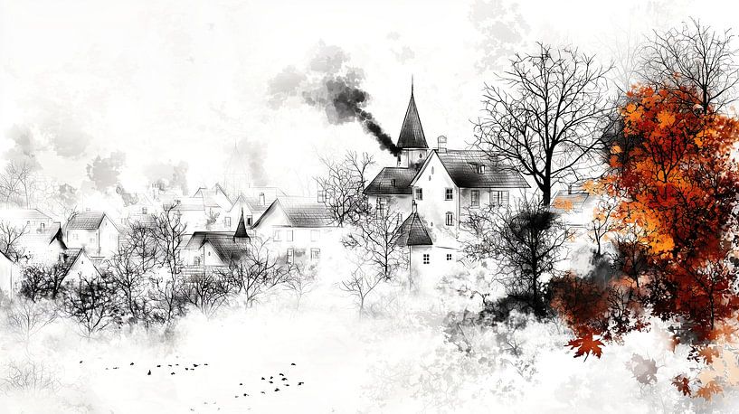 Gemütliches Dorf im Herbstschnee von Frank Heinz