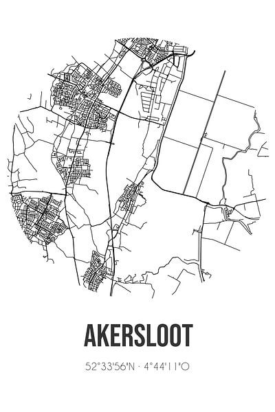Akersloot (Noord-Holland) | Karte | Schwarz und Weiß von Ortsdrucke