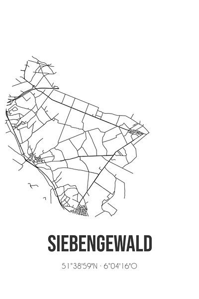 Siebengewald (Limburg) | Map | Black and white by Prints of Place