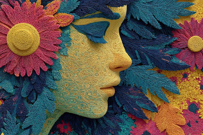 woman with flowers print painting by Egon Zitter