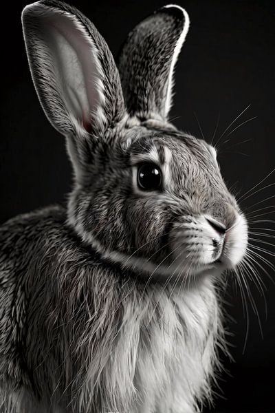 Hyperrealistisches Schwarz-Weiß-Kaninchen von Art & Soul Creations