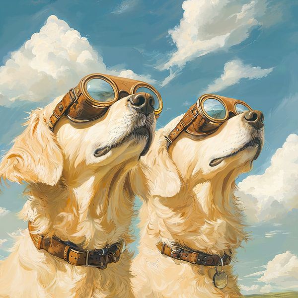 Zwei Golden Retriever in den Wolken von Lauri Creates