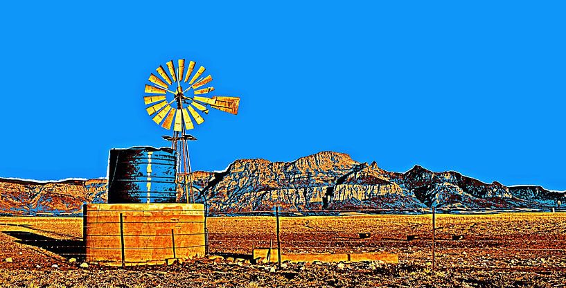 ein Wasserpumpen Windrad mixed media von Werner Lehmann