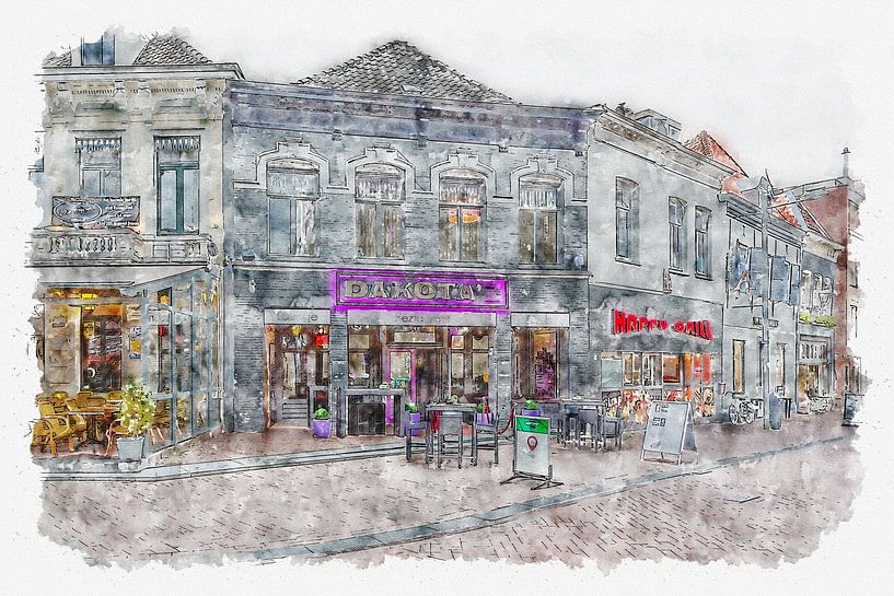 Restaurant Dakota'z&quot; à Roosendaal (aquarelle) par Art by Jeronimo
