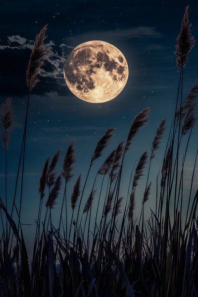 Vollmond über Gras von Poster Art Shop