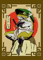 Samurai-Frosch mit roter Sonnenästhetik