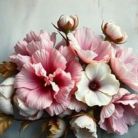 un bouquet de pivoines roses et blanches .