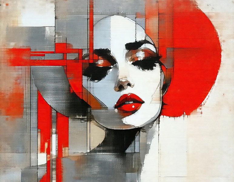 Rotes Porträt | Frau Rot von Wunderbare Kunst