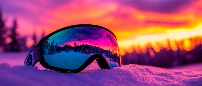 Sonnenbrille im Schnee bei Sonnenuntergang von Poster Art Shop