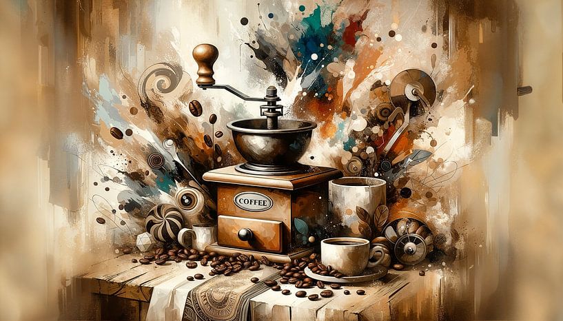 Kaffeemühle in kunstvoller Explosion von artefacti