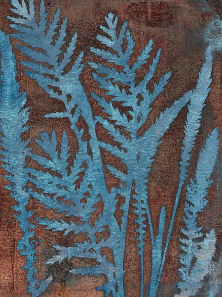 Botanische bladeren in kobaltblauw en gedempte aardse texturen van Dina Dankers