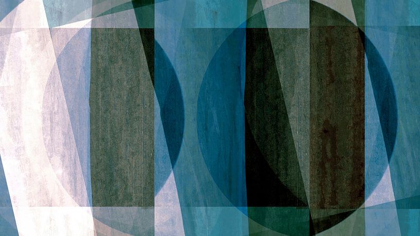 Mid Century Bauhaus shapes in contemporary green blue watercolour colours by FRESH Fine Art