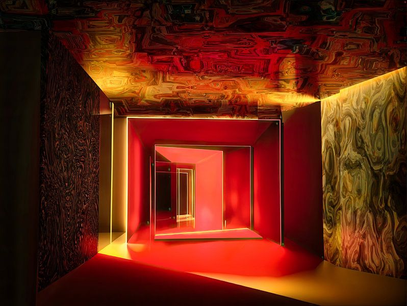 Abstraktion in Grün und Rot von Arjen Roos