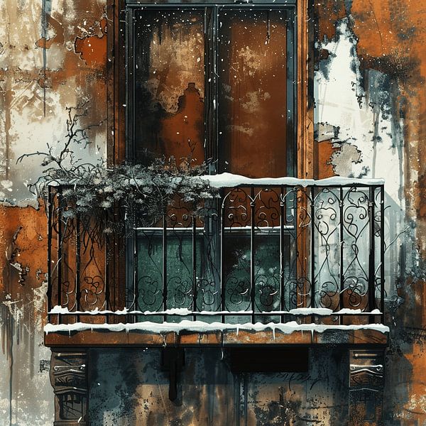 city winter balcony snow icicles melancholic by gm_designs