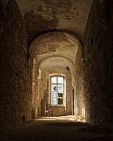 Lonely and abandoned chair in monastery