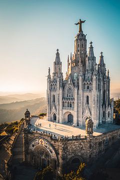 Mountain Tibidabo Barcelona with Temple of the Sacred Heart of Jesus . by Prints by Abigail Van Kooten