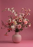 Mixed flower bouquet in pink vase
