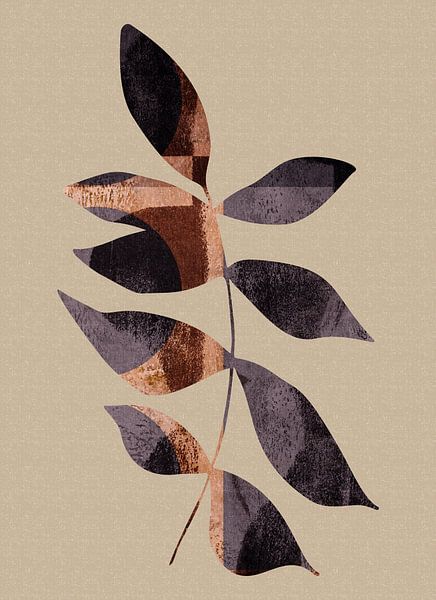 Feuille en taupe foncé et brun rouille. Collage botanique wabi- sabi. par Dina Dankers