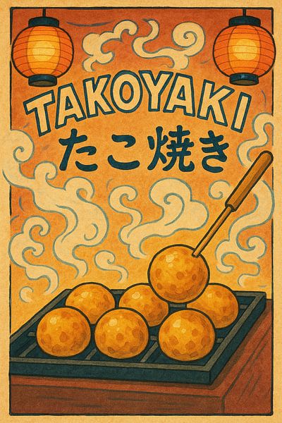 Anime Style Takoyaki Poster – Japanese Festival Food Wall Art by Travel Shop