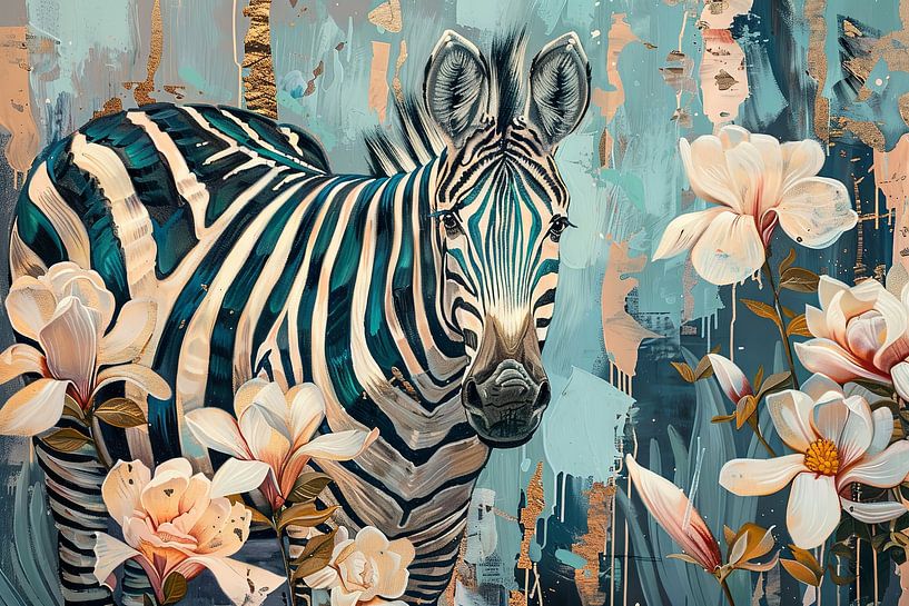Zebra mit Blumen von Poster Art Shop