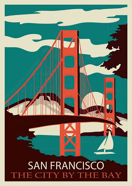 Travel Poster Golden Gate Bridge, San Francisco, USA von Peter Balan