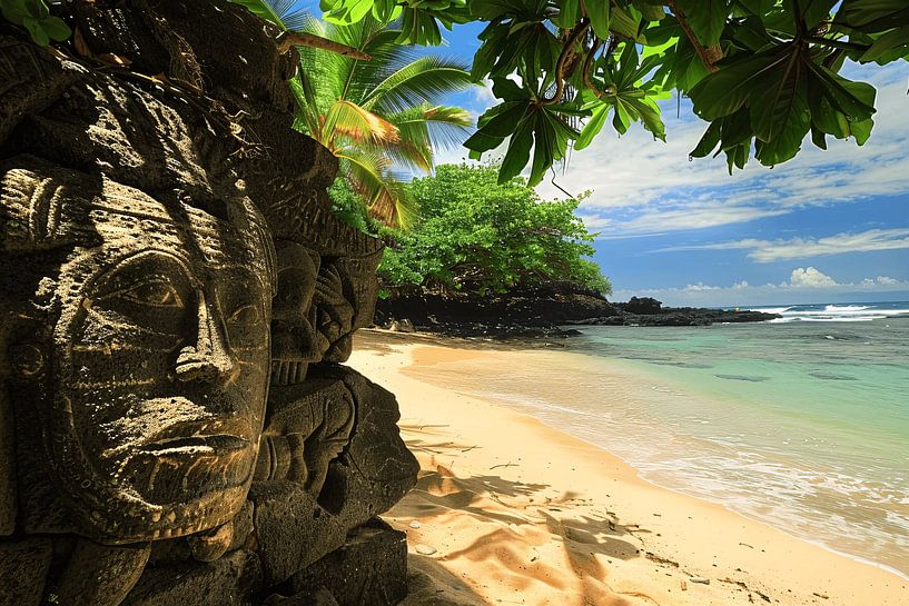 Versteckte Skulpturen an einem tropischen Strand von Art & Soul Creations