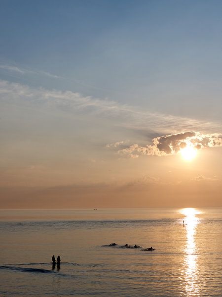 Surfer auf dem Meer bei Sonnenuntergang von Sjoerd van der Hucht