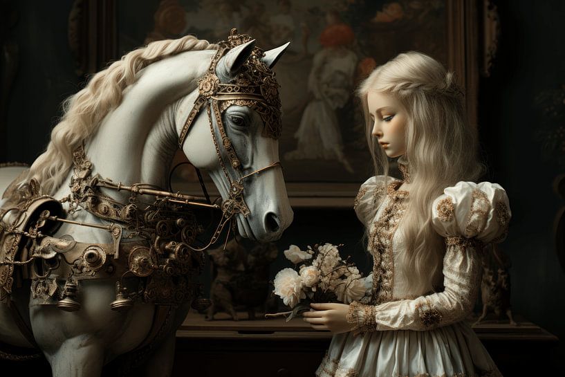 Still life with porcelain doll and her horse by Ton Kuijpers