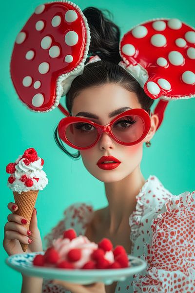 Cheerful ice cream seller in vintage style by Poster Art Shop