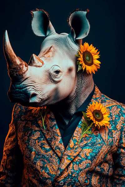Masque de rhinocéros avec des tournesols - Créatif par Poster Art Shop