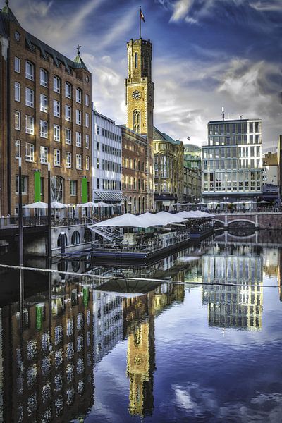 Reflection of buildings in the Bleichenfleet of Hamburg by Dieter Walther