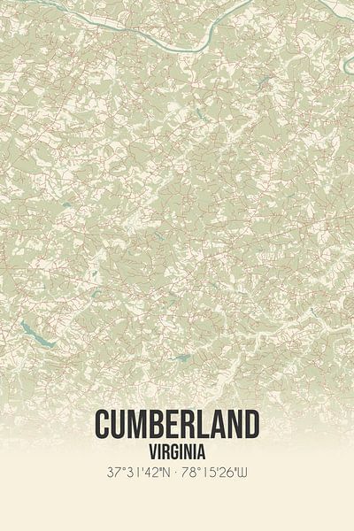 Carte ancienne de Cumberland (Virginie), USA. par Affiches de lieux