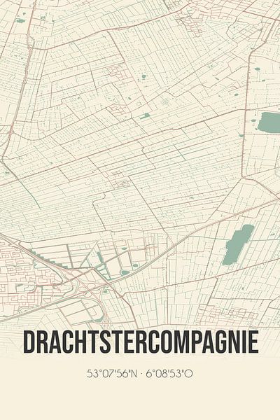 Alte Karte der Drachtstercompagnie (Fryslan) von Ortsdrucke