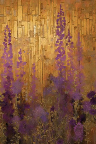 Purple Flowers Against Golden Wall" by Whale & Sons