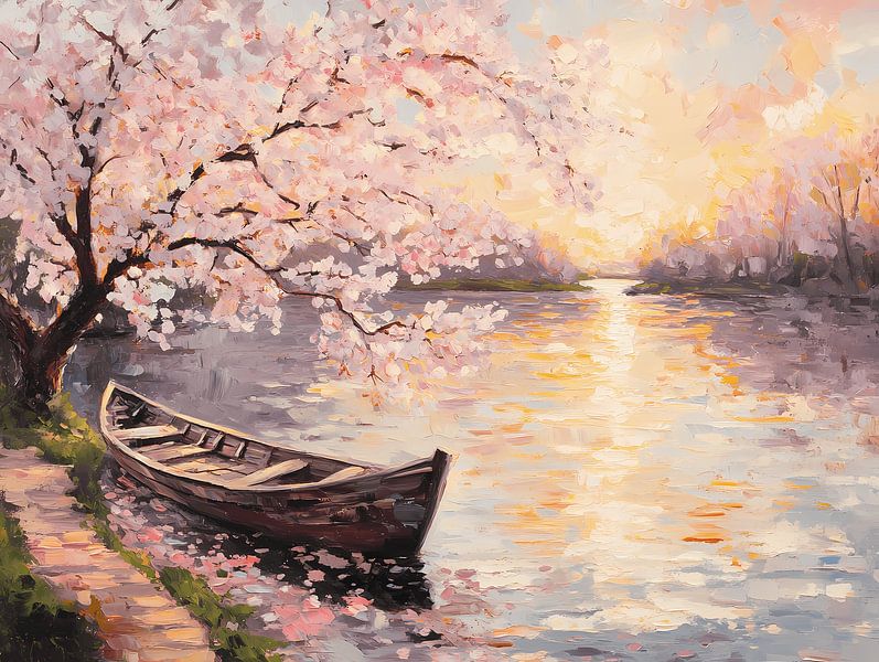 Bateau au bord de la rivière par Littlewhitecat