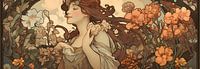 Woman in flower garden art nouveau extra wide