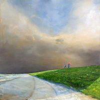 Deux cyclistes sur la digue 