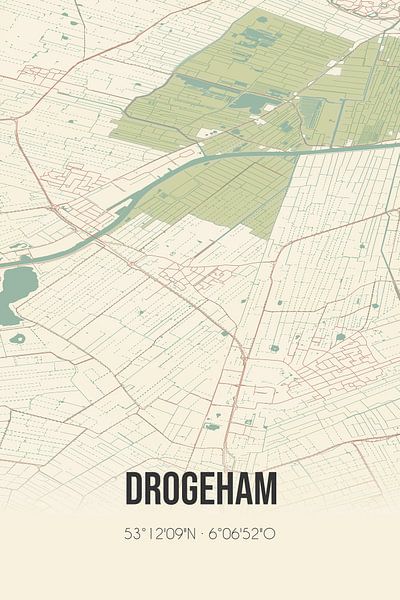 Alte Karte von Drogeham (Fryslan) von Ortsdrucke