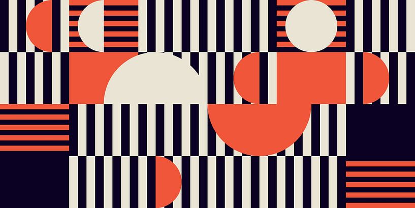 Retro-Geometrie mit Kreisen und Streifen im Bauhaus-Stil in Orange von Dina Dankers
