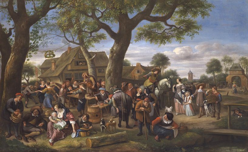 Bauern beim fröhlichen Beisammensein vor einem Gasthaus, Jan Steen von Meisterhafte Meister