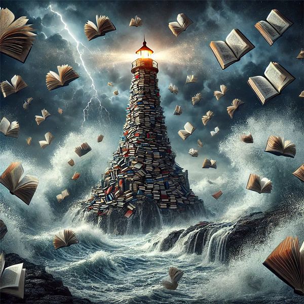 Le phare de la connaissance - Poster magique pour les visionnaires et les amoureux des livres par Eric Nagel