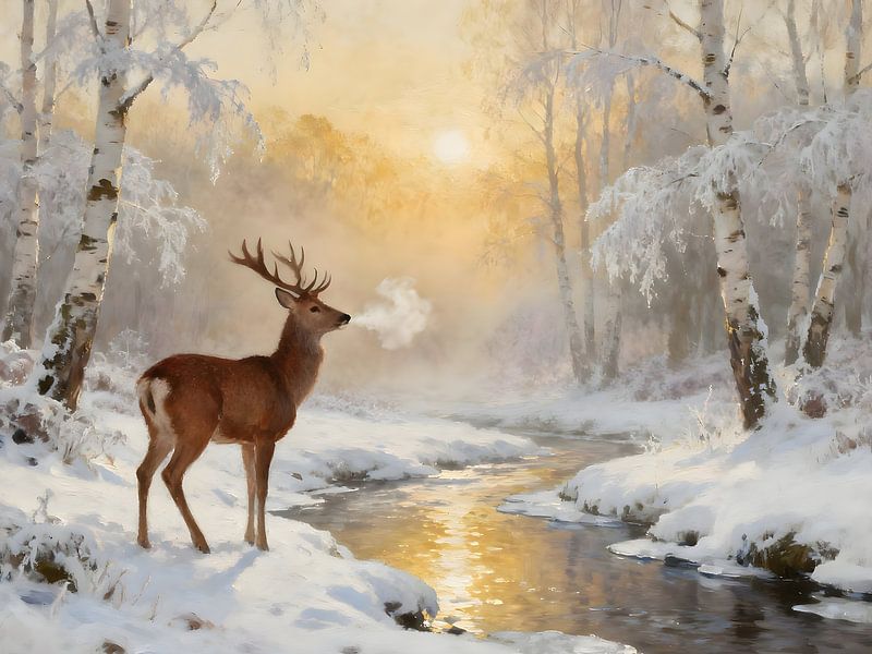 Cerf élaphe à la lumière du matin | Veluwe in Winterlight par Trinkets NL ✪ Design Studio