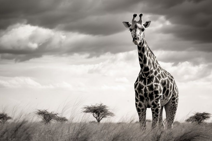 Giraffe in the animal world of the savannah, monochrome by Animaflora PicsStock